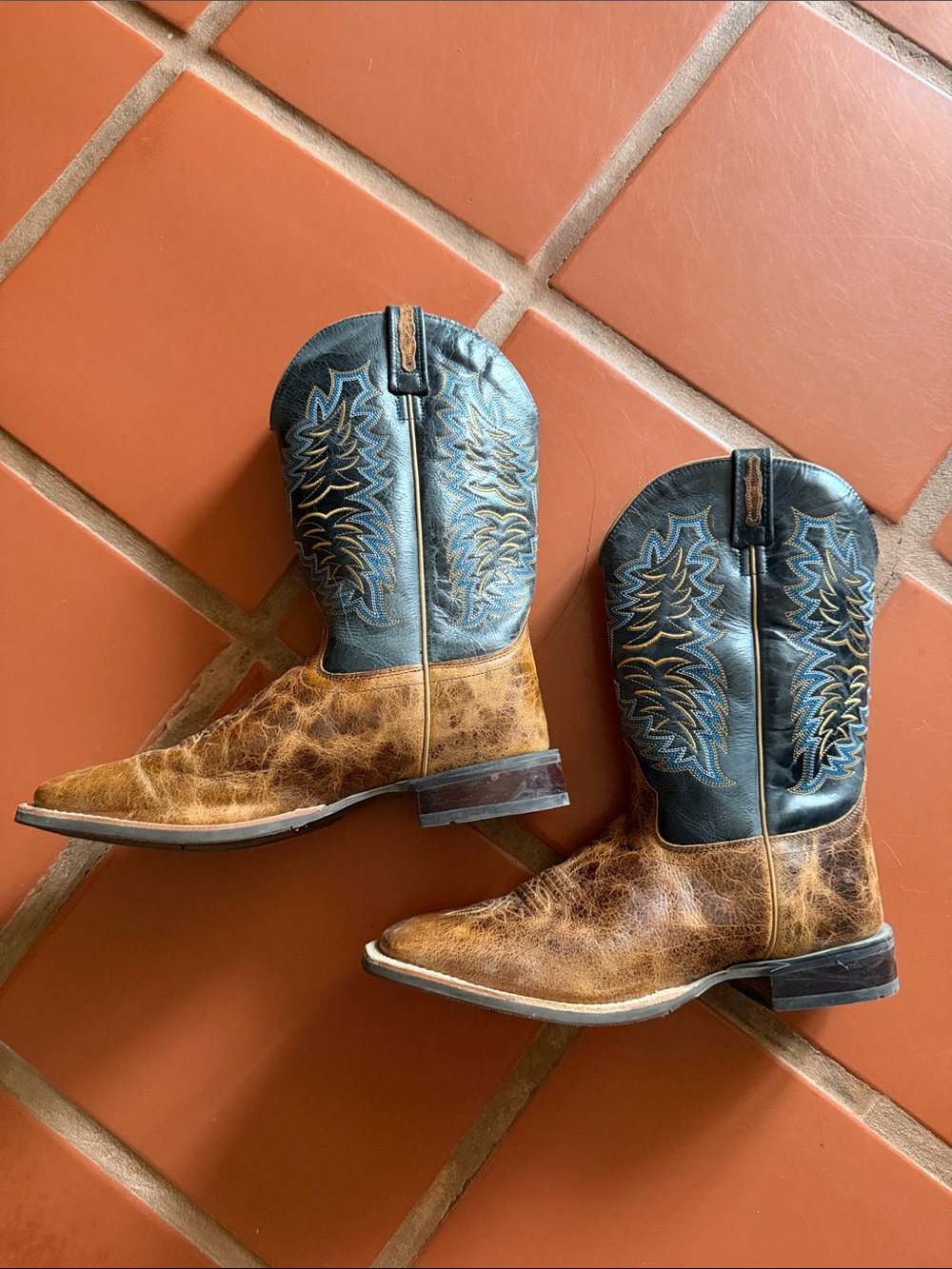 Old West Brown and Blue Western Cowboy Boots size 10.5